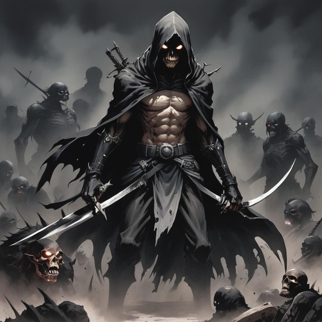 Grimdark Character Illustration in Manga Style