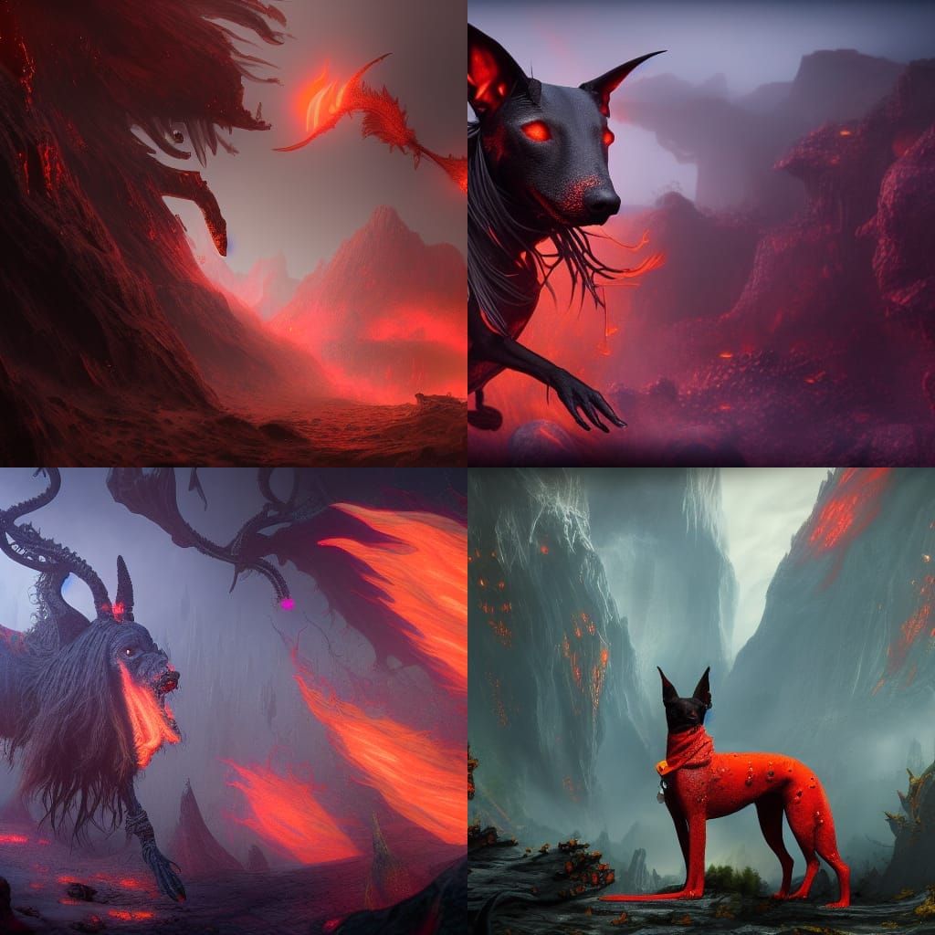Xoloitzcuintle with Fire Eyes in Detailed Matte Painting
