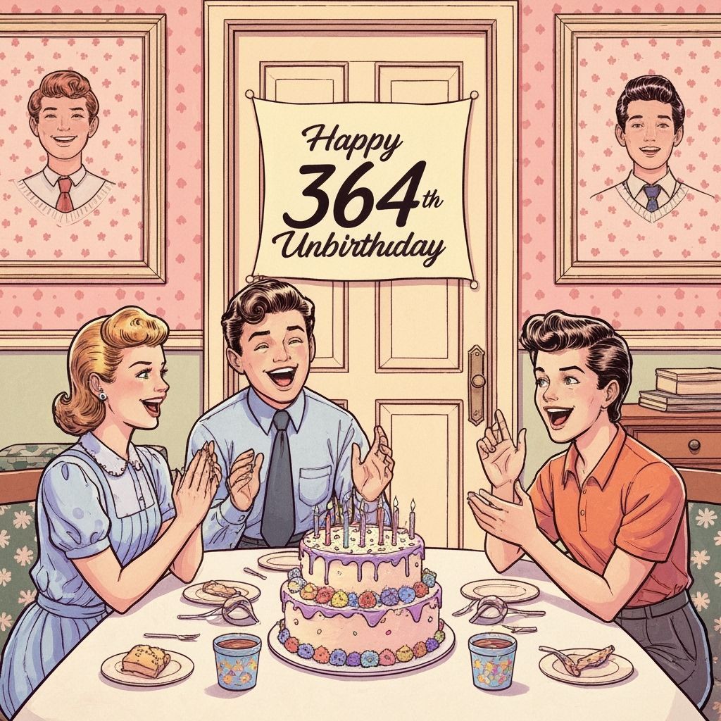 1950s Family Unbirthday Celebration in Comic Art Style
