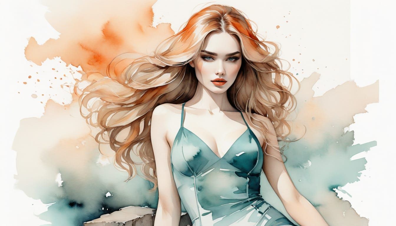 Elegant Fashion Muse in Soft Watercolor Hues