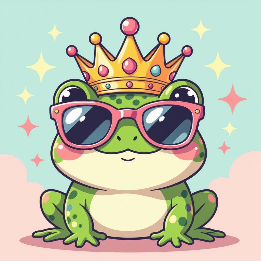 Cheerful Frog with Crown and Sunglasses Graphic