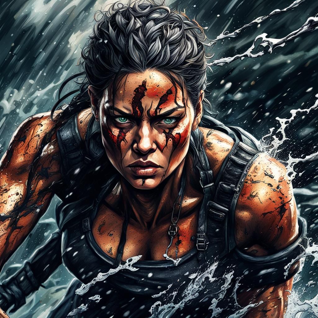 Intricately Detailed Hyperrealistic Portrait of Fierce Woman