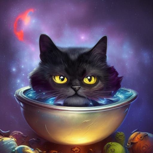 Galaxy Witch-Cat Stirring Soup: Digital Art Portrait