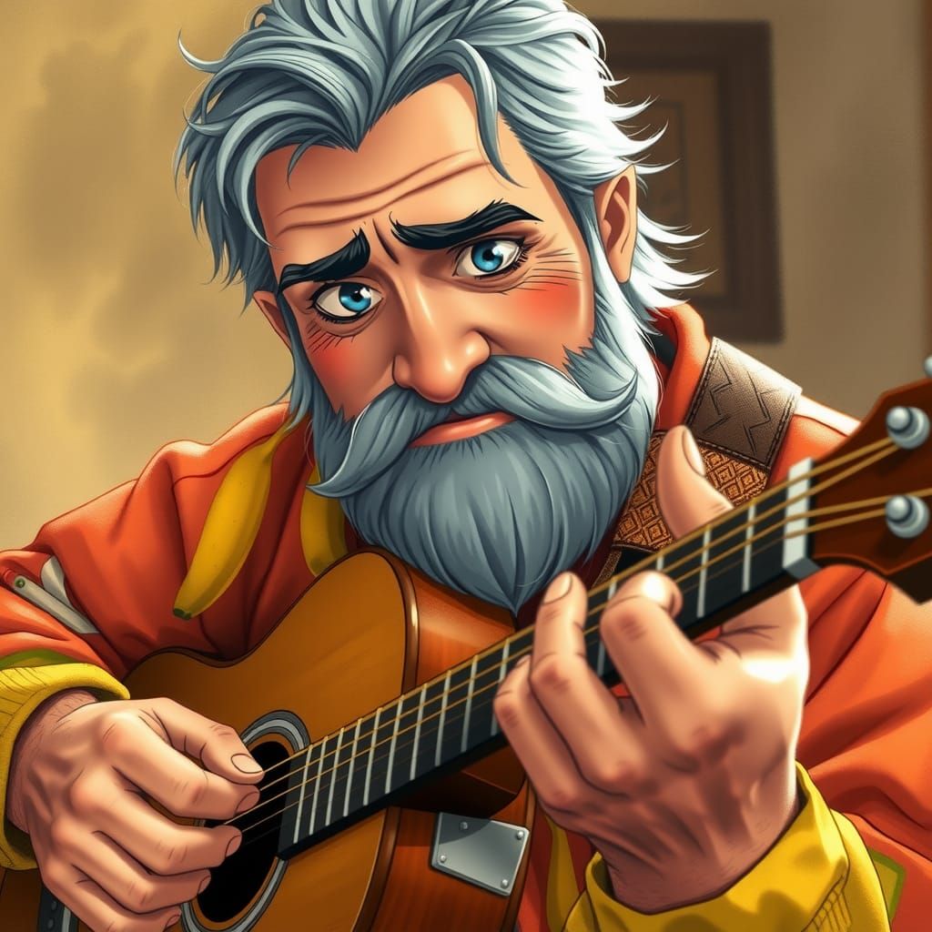 Gentle Man Serenades with Guitar: Anime-Inspired Art