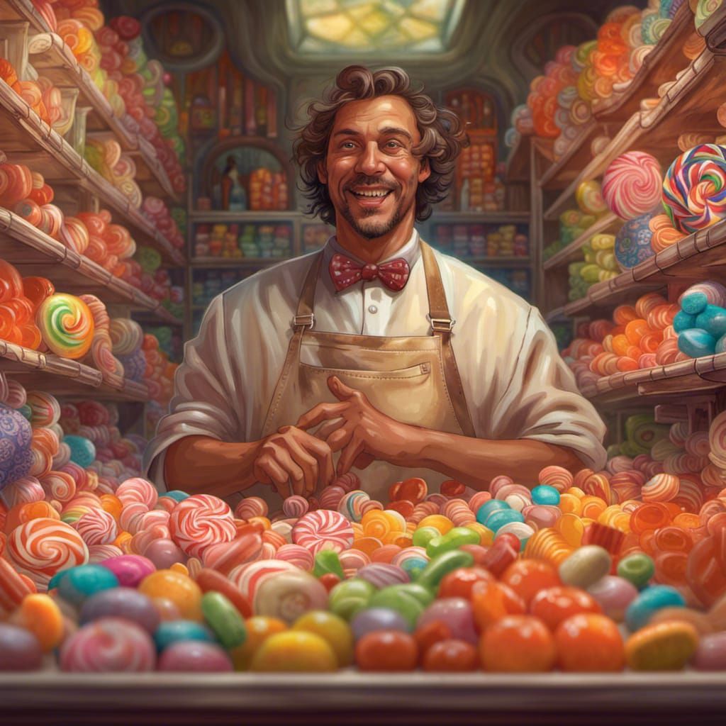 Happy Candyman Making Candy: Splash Art Style