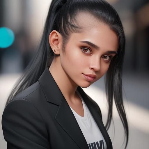 Brunette with Shaved Head in Professional Photography Style