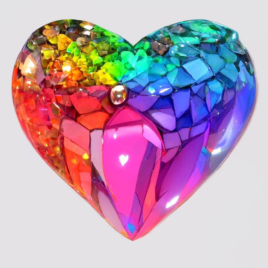 Rainbow Gem Heart in Iridescent 3D