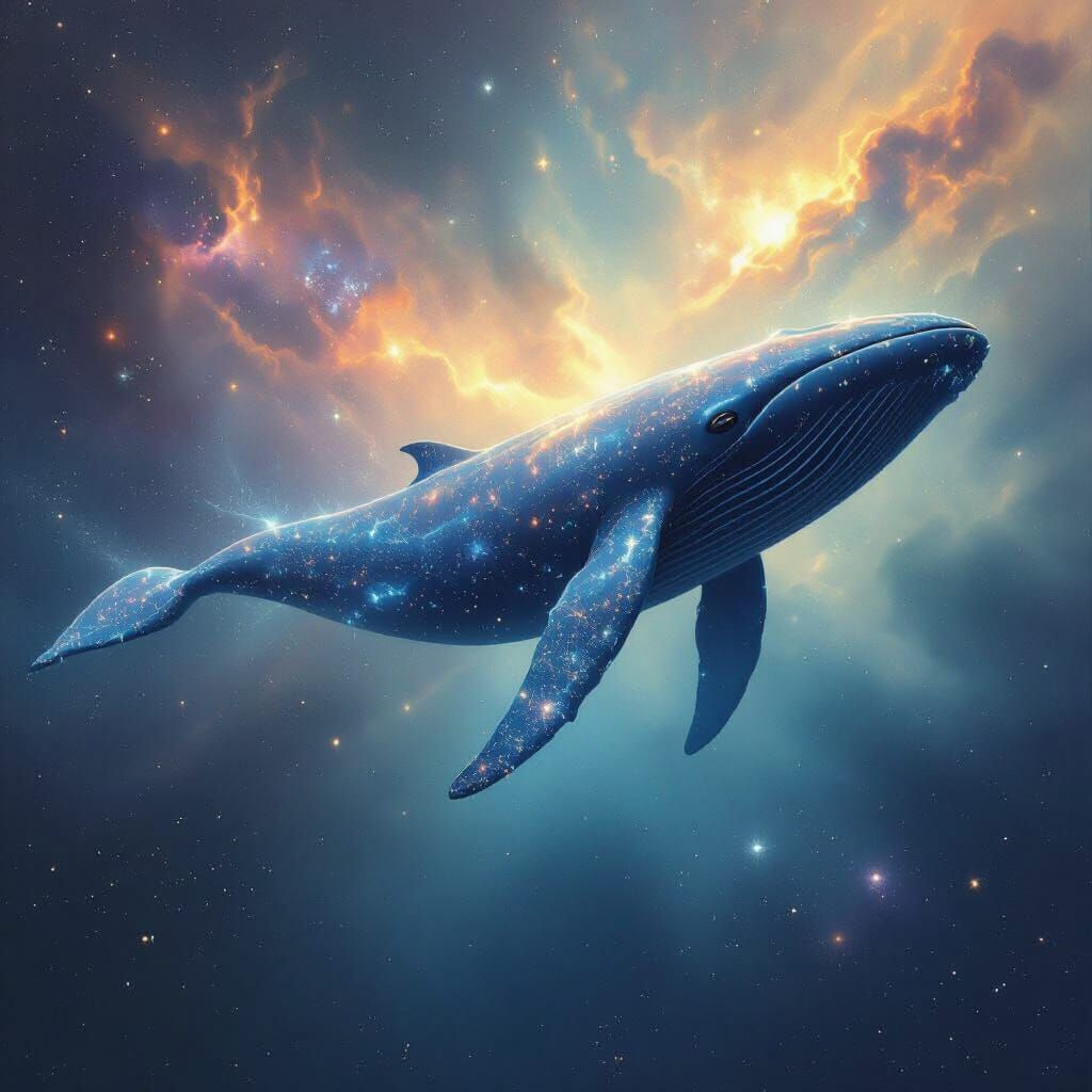 Celestial Whale Swimming Through Nebula
