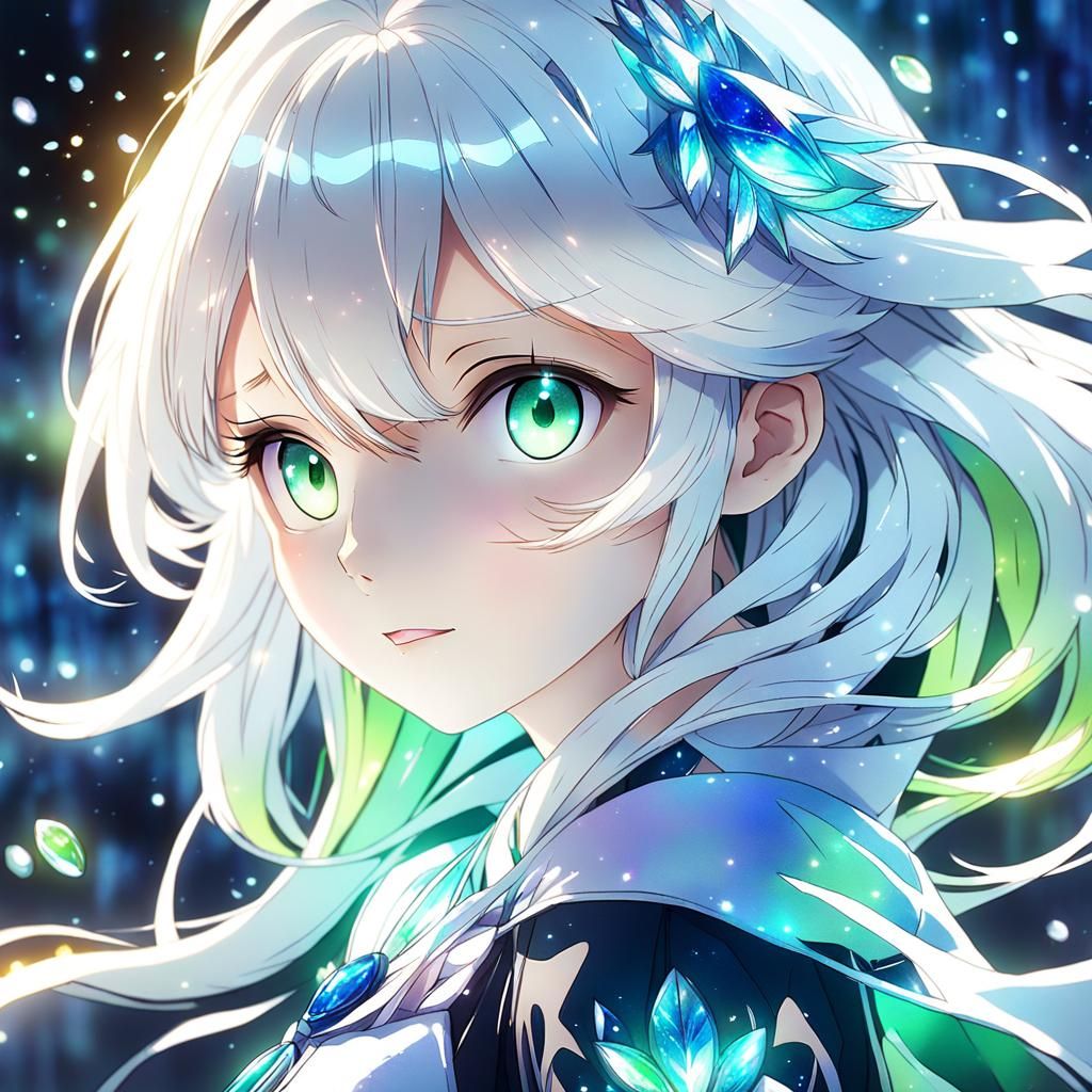 Anime Girl in Aurora: Ethereal Watercolor Portrait