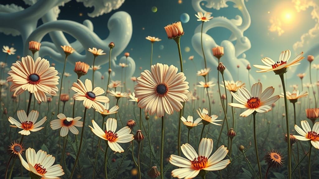 Surreal Garden Blooms with Geometric Harmony