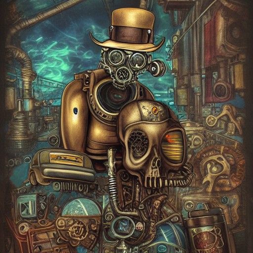 Steampunk Junkyard with Rats and Vintage Cars