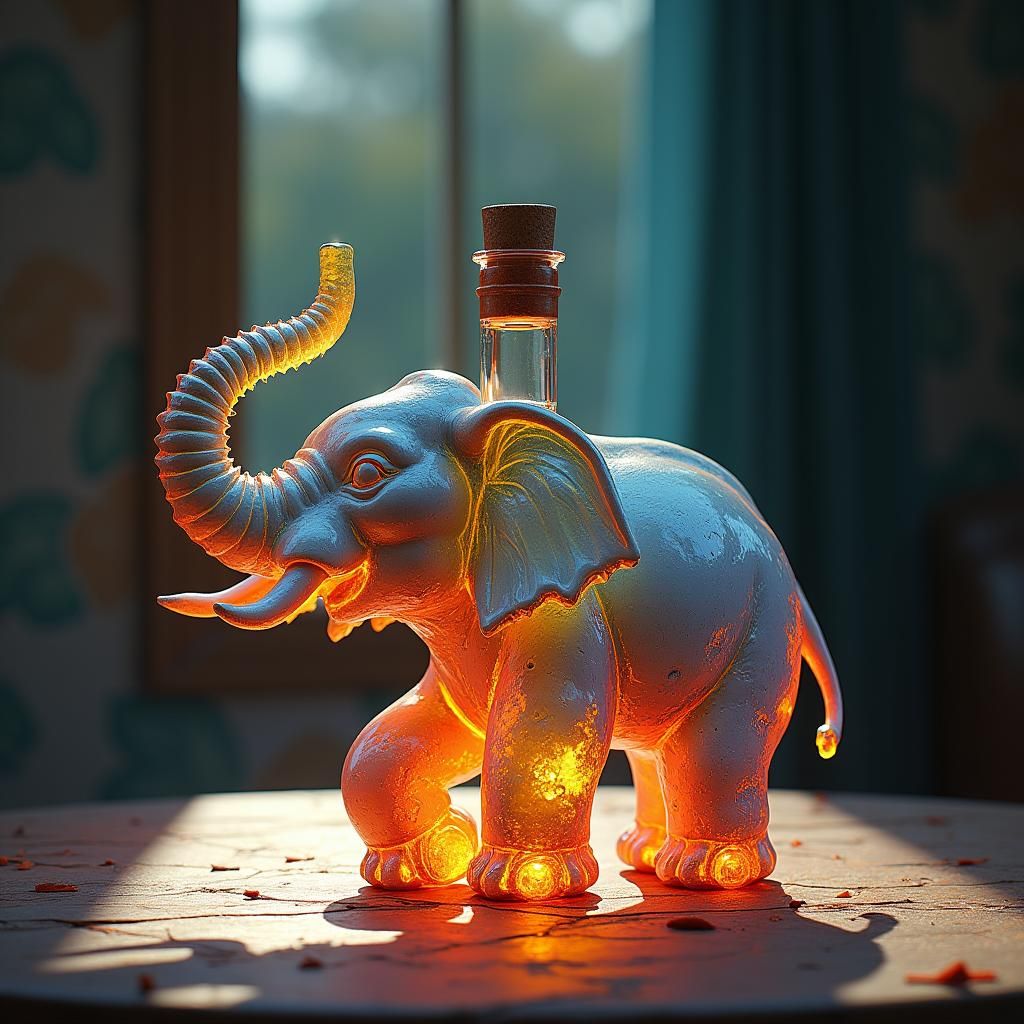 Elephant Bottle in Watercolor Style, Concept Art