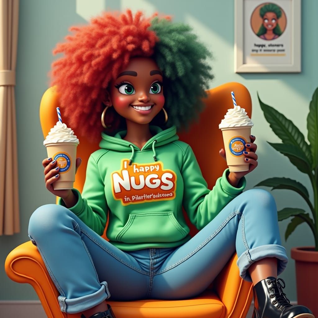 Animated Girl on Facebook Chair in 3D Oil Painting