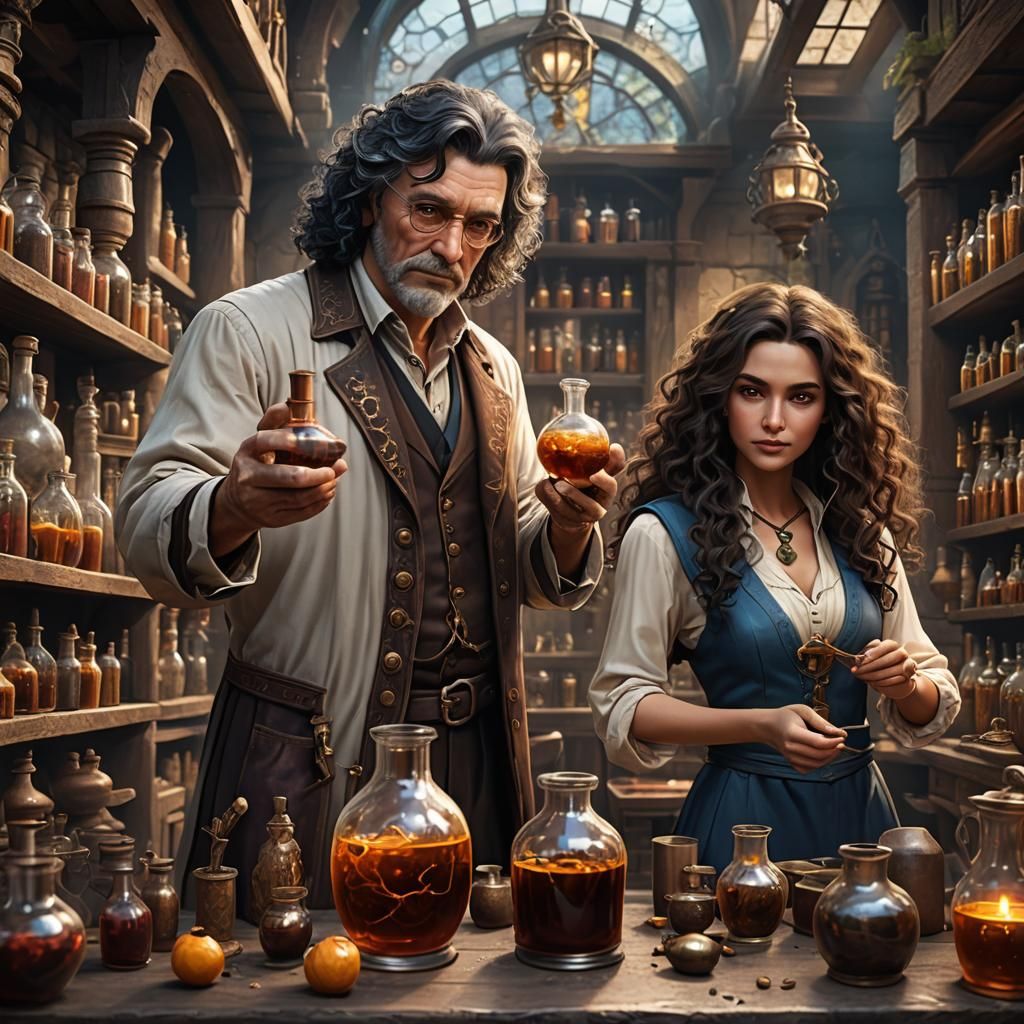 Potion Master Teaching Apprentice: Fantasy Concept Art