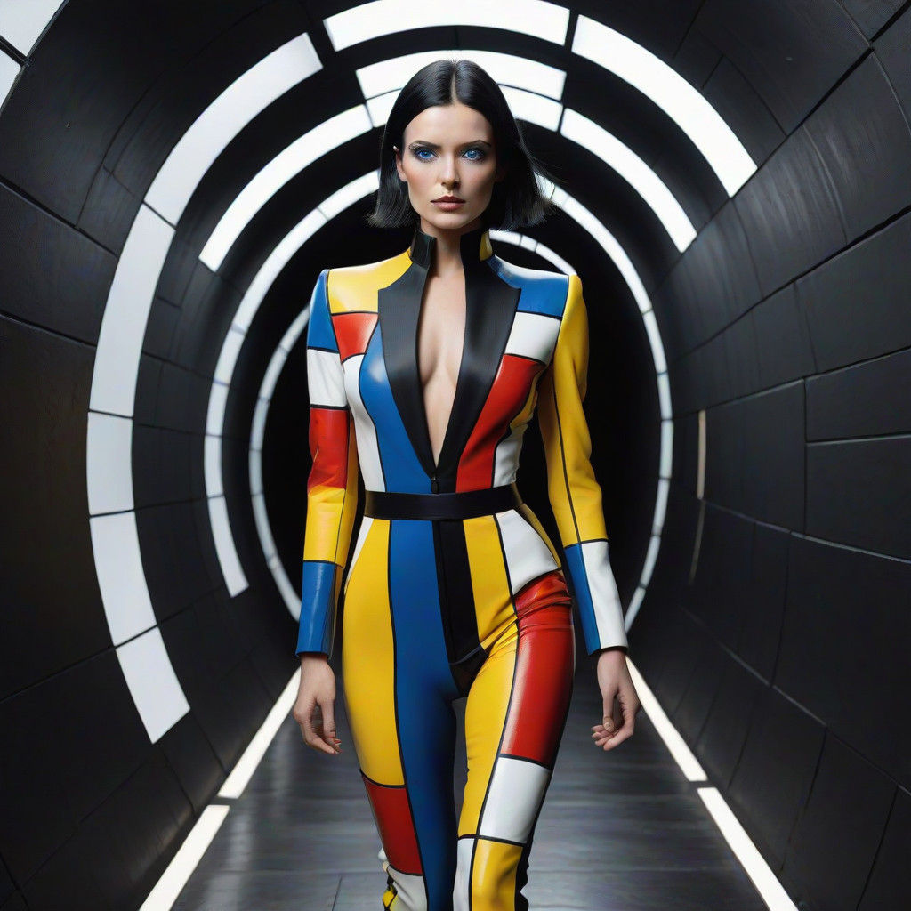 Geometric Fashion Model in Black and Blue