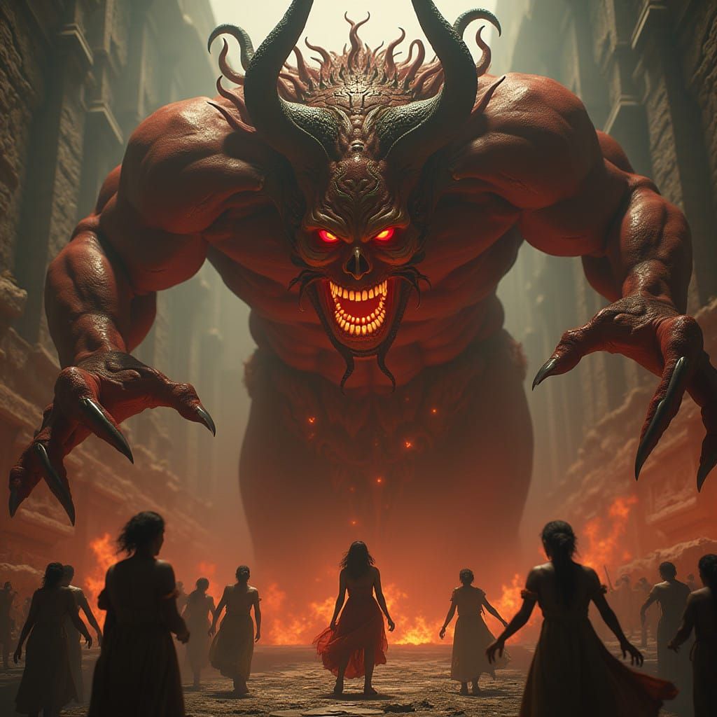 Stunning Woman Possessed by Fearsome Demon Dushana in Dark F...