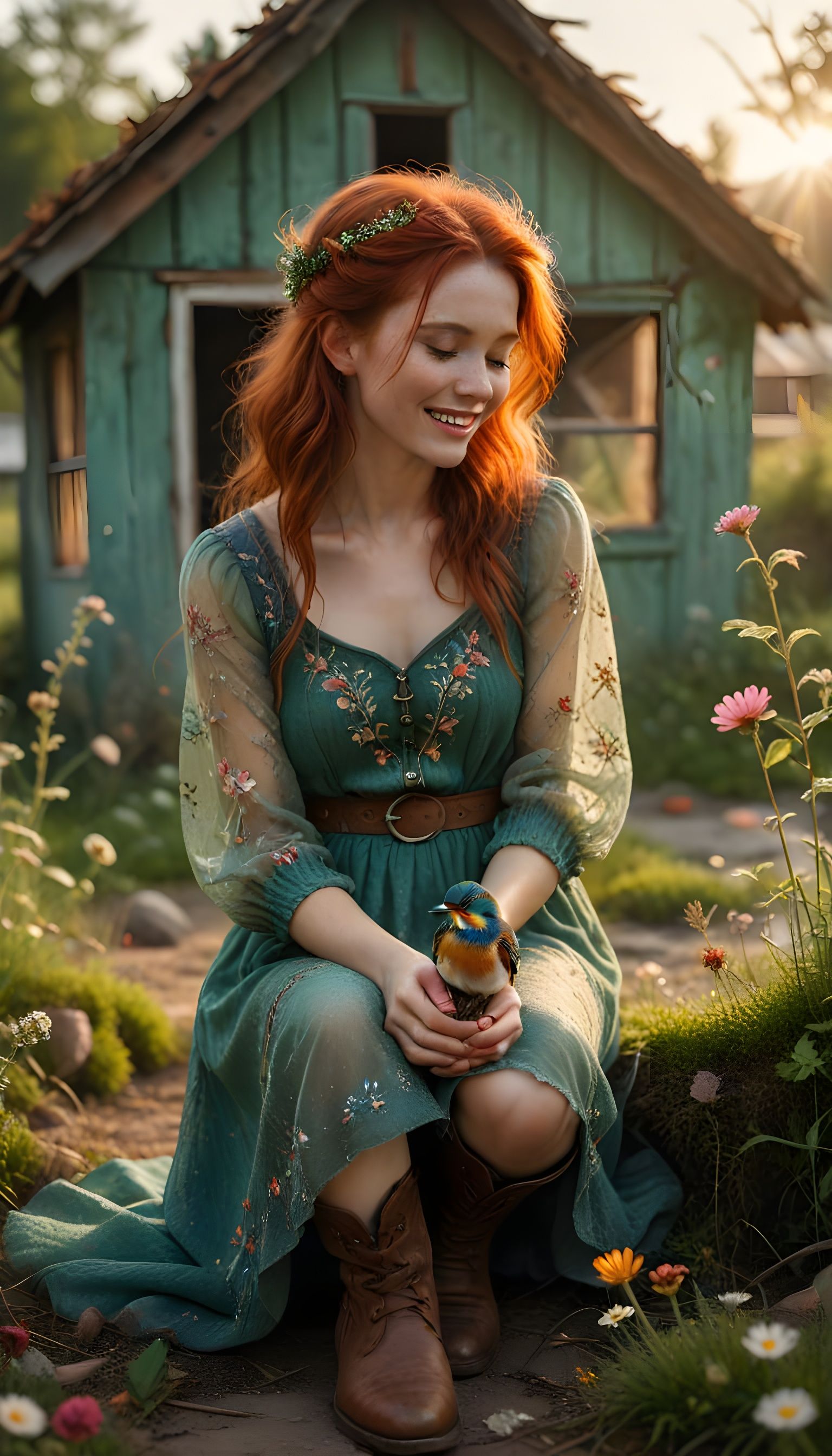 Romantic Grunge Goddess Amidst Sunset Ruins