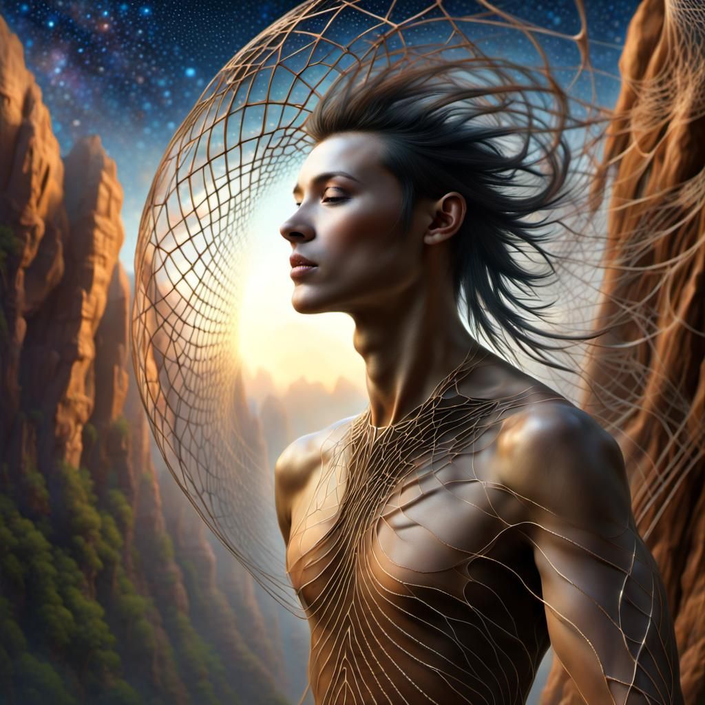 Ethereal Alien Model in Surreal Sky Gardens