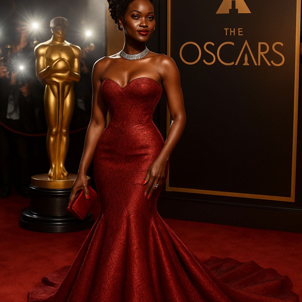 Glamorous African Woman on Oscars Red Carpet in Digital Art