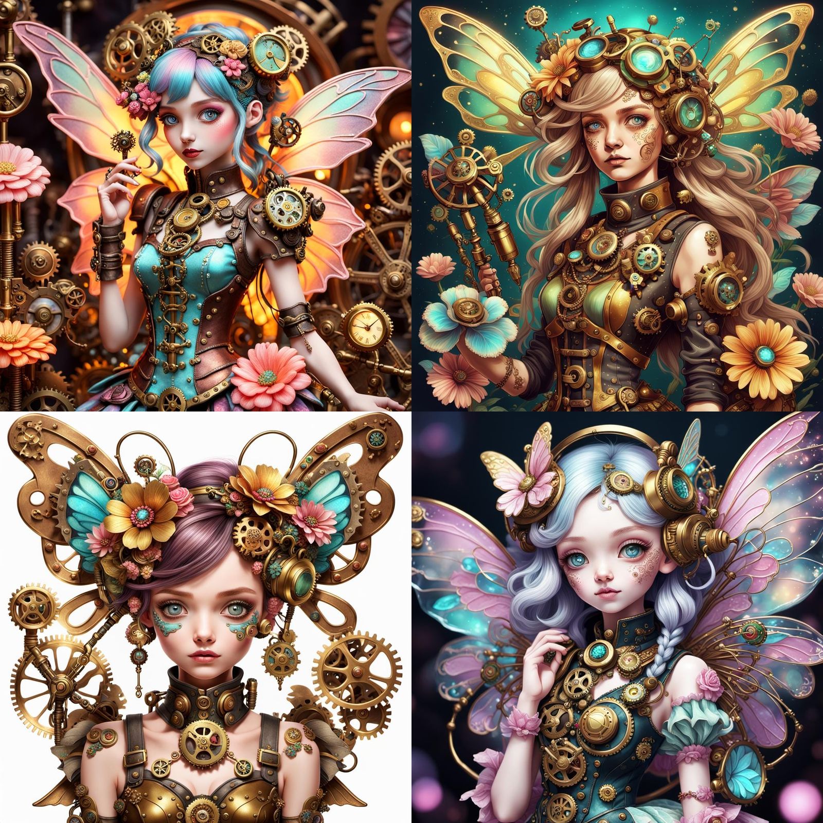 Steampunk Fairy with Gears and Flowers in Candy Art