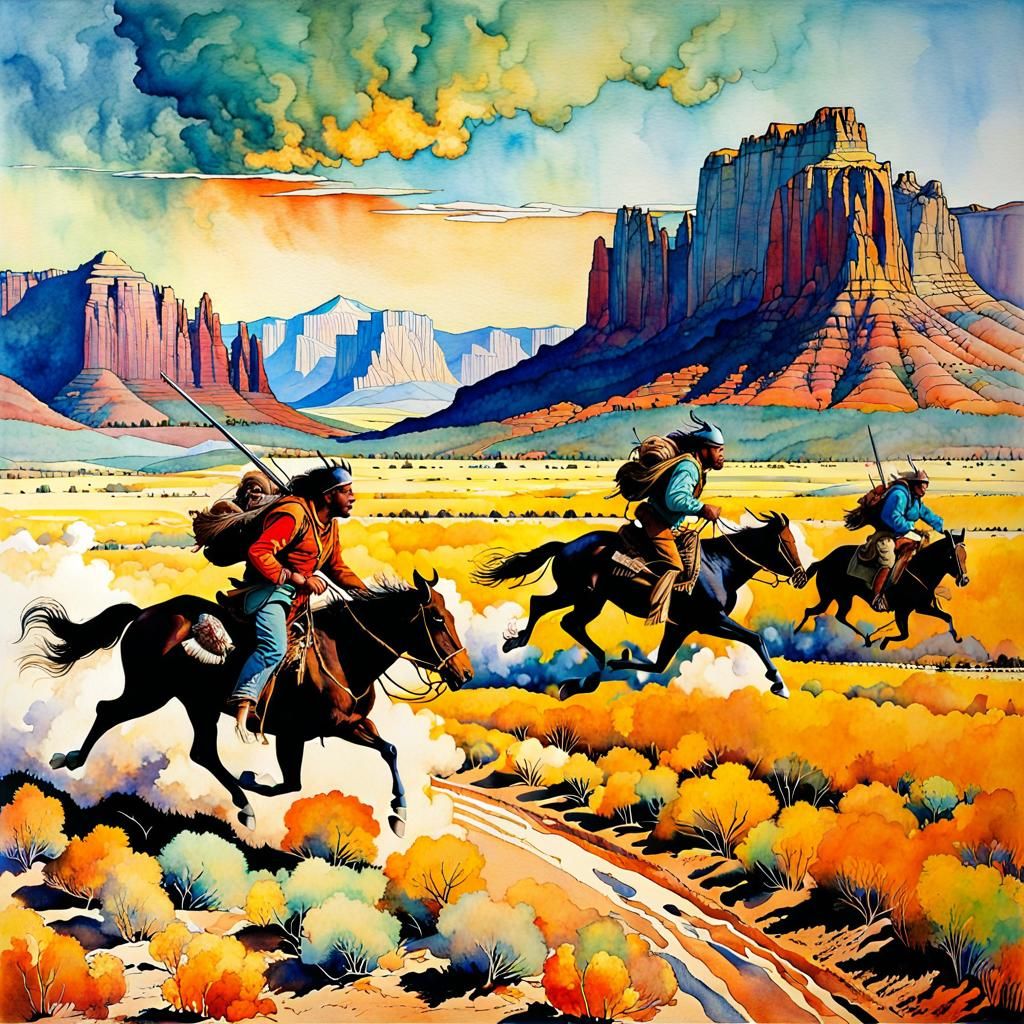 Bison Hunt in Arizona: Moebius-Inspired Illustration