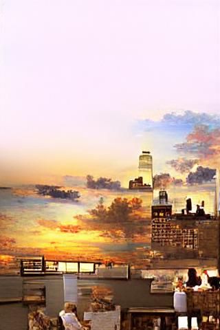 NYC Penthouse Sunset in Impressionistic Style