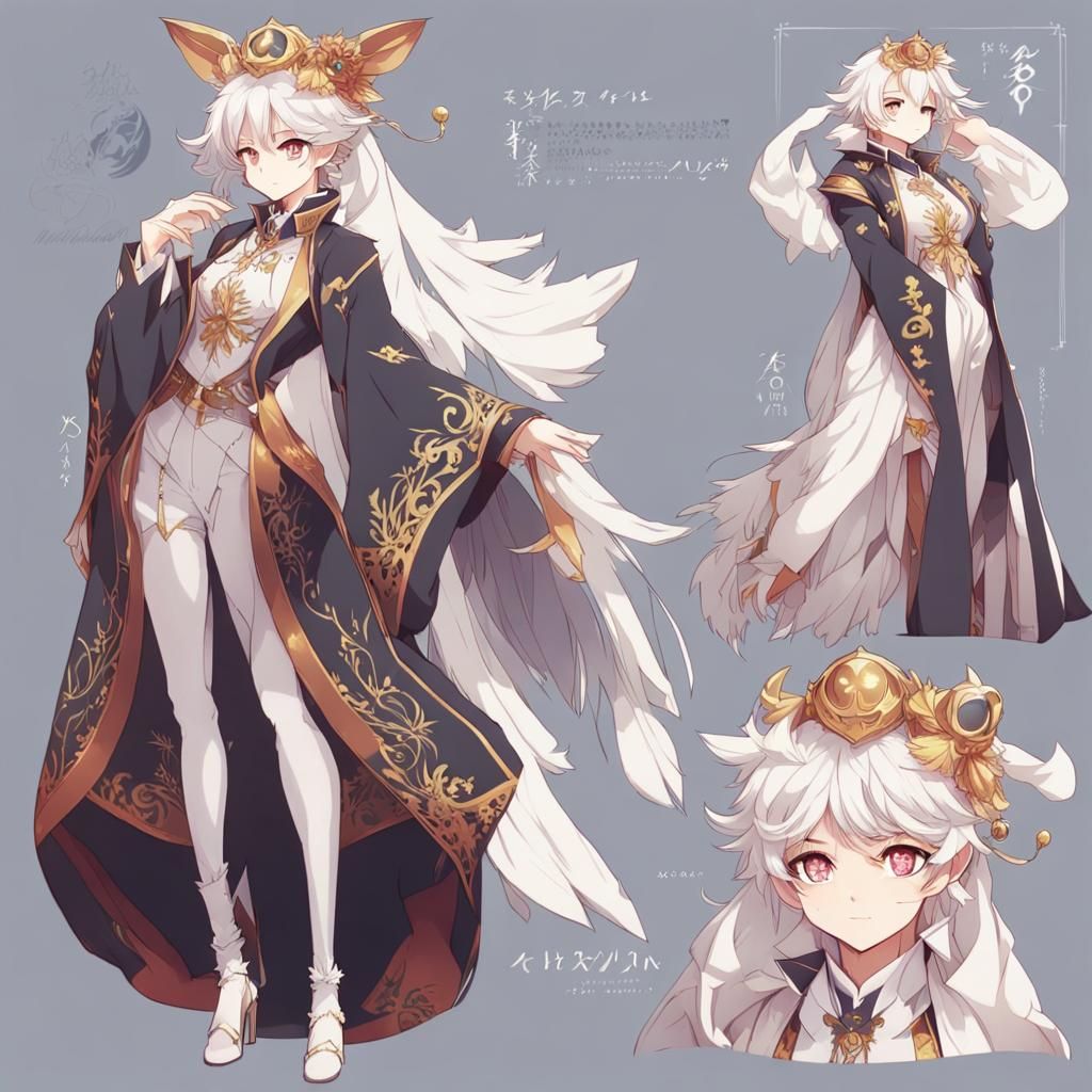 Elegant Anime Character Reference Sheet in Fantasy Style