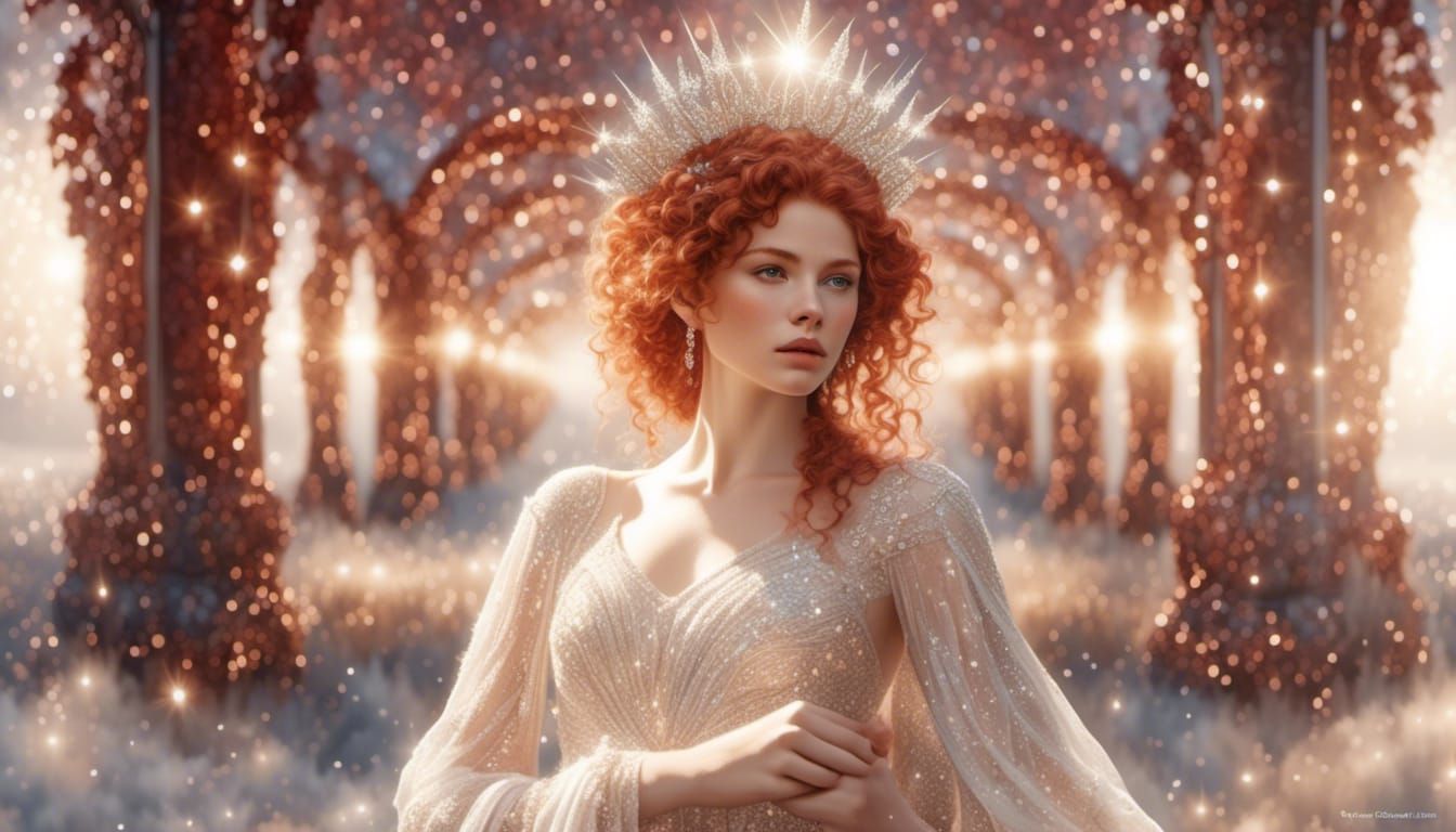 Sparkling Red-Haired Goddess Portrait in Hyperrealistic Styl...