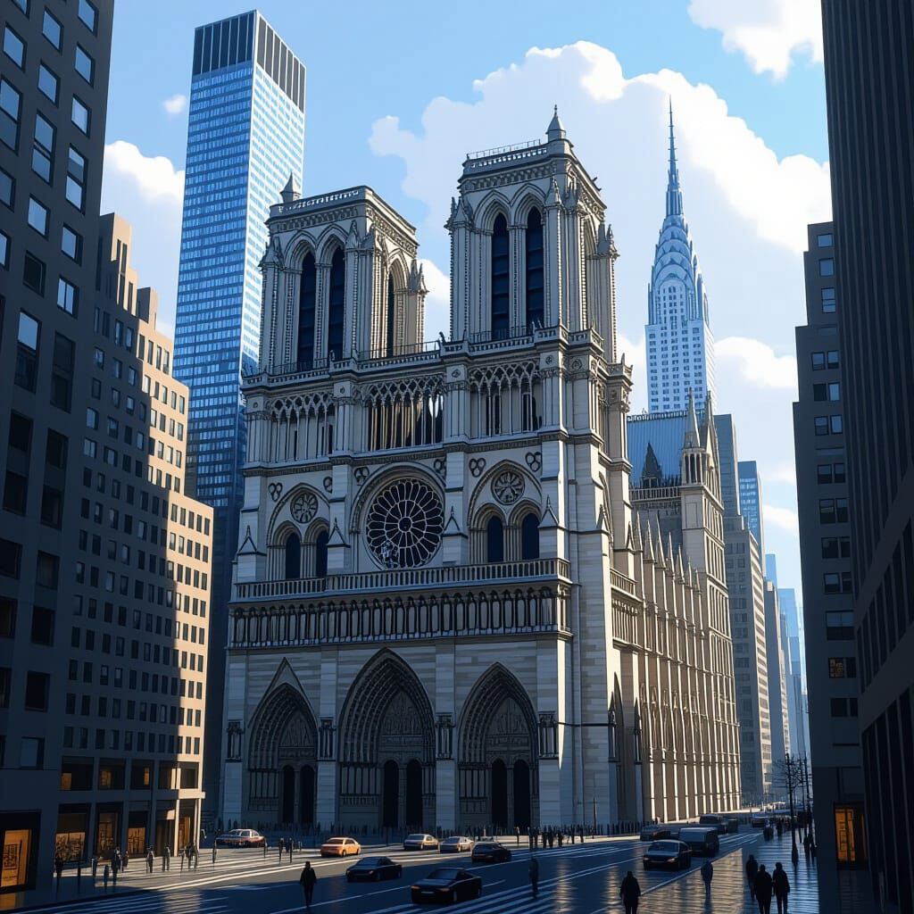 Gothic Cathedral Amidst New York Skyscrapers