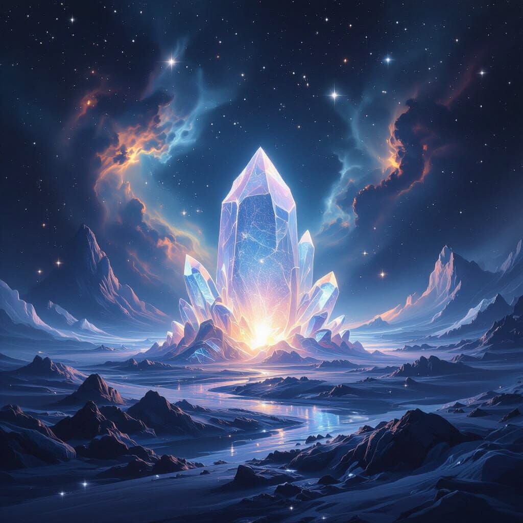 Cosmic Crystal of Knowledge in Surreal Nebula