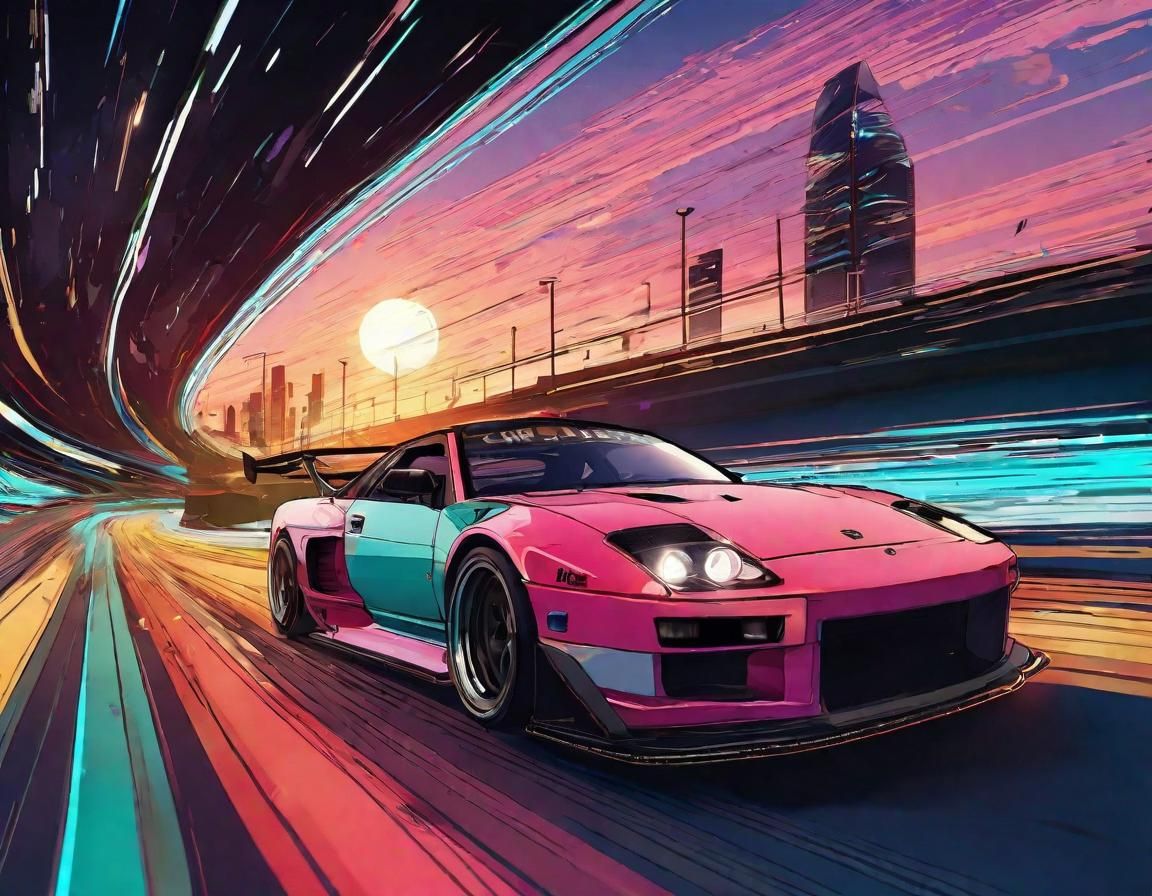 Steampunk Cyberpunk Aston Martin in Initial-D Style