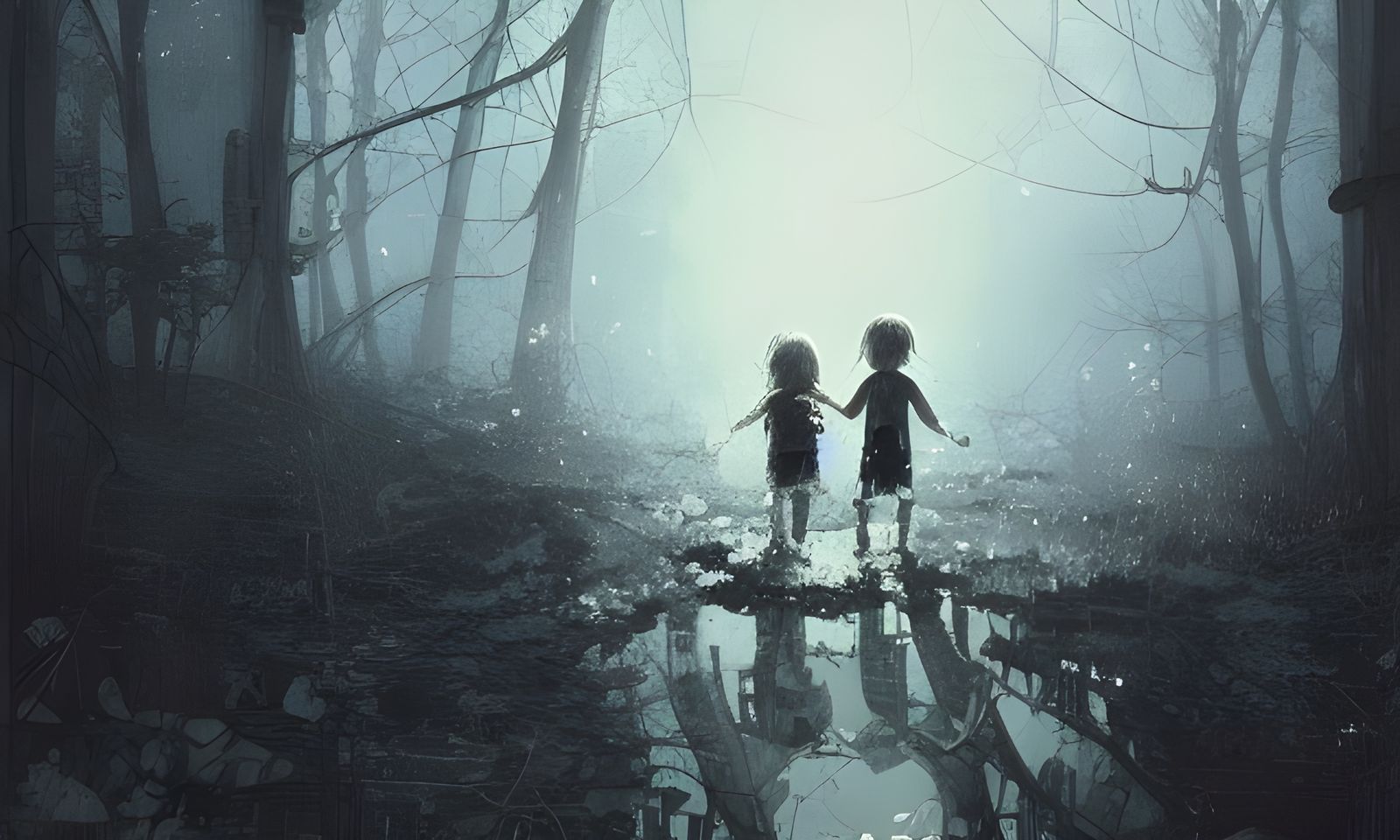 Ghosts Holding Hands: Digital Art Illustration