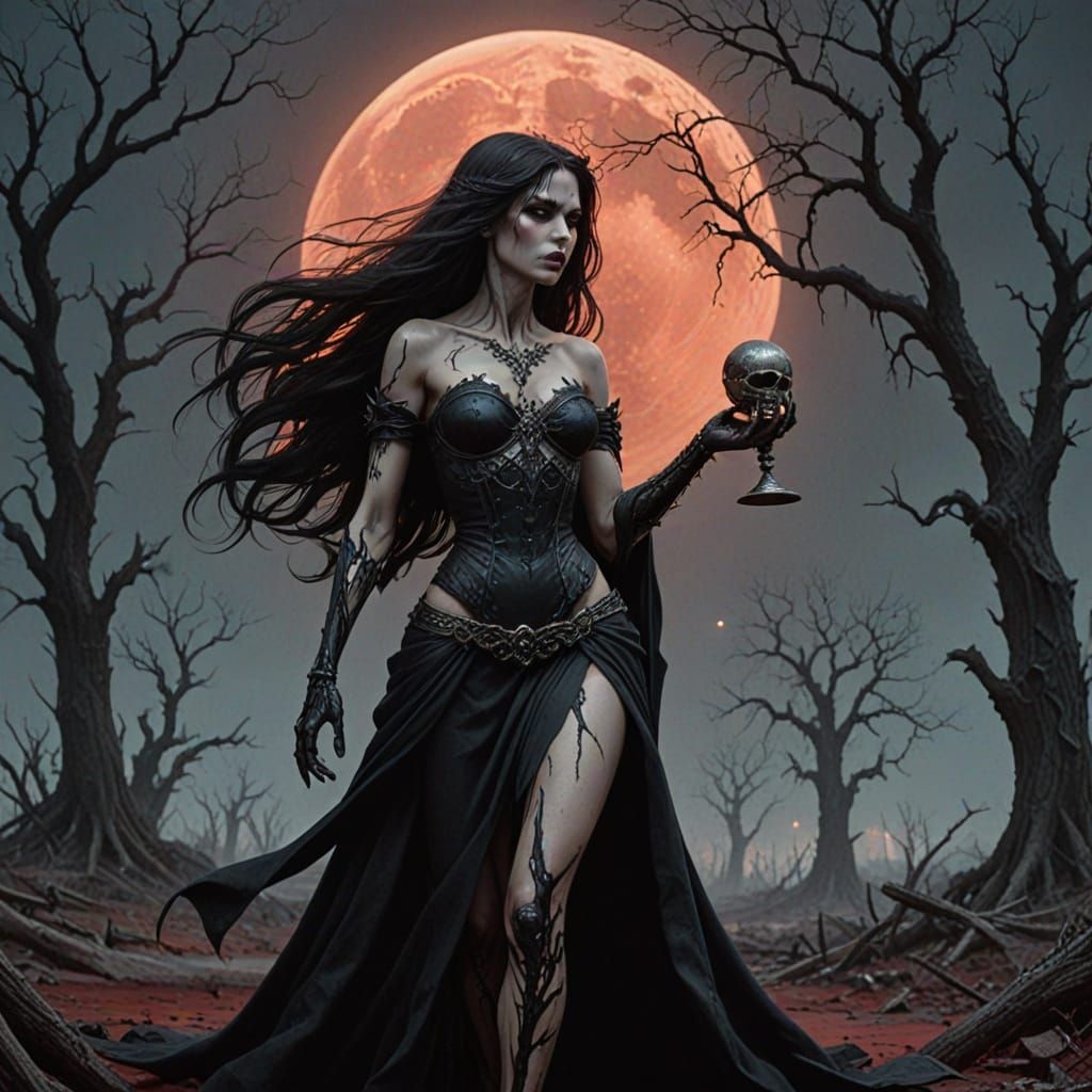 She-Devil Silhouette in Wasteland: Dark Fantasy Art