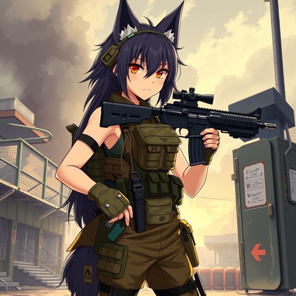Anime Wolf Guard in Camouflage Military Uniform