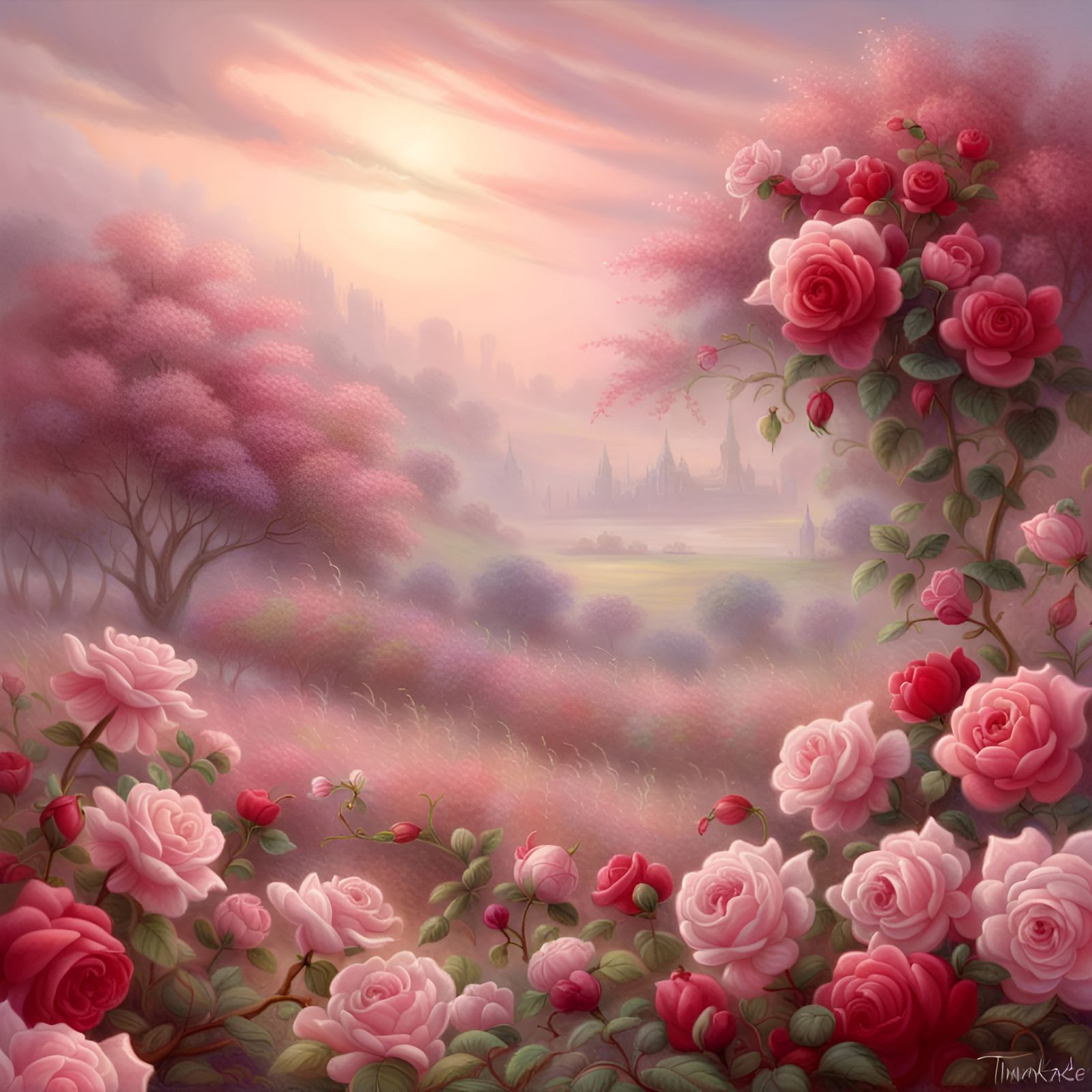 Ethereal Rose Field in a Hyperdetailed Fantasy Scene