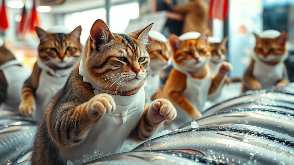 Feline Fishmongers in Tense Customer Service