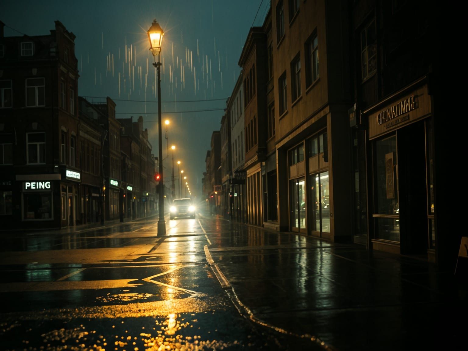 Rainy City Street in Cinematic Film Style