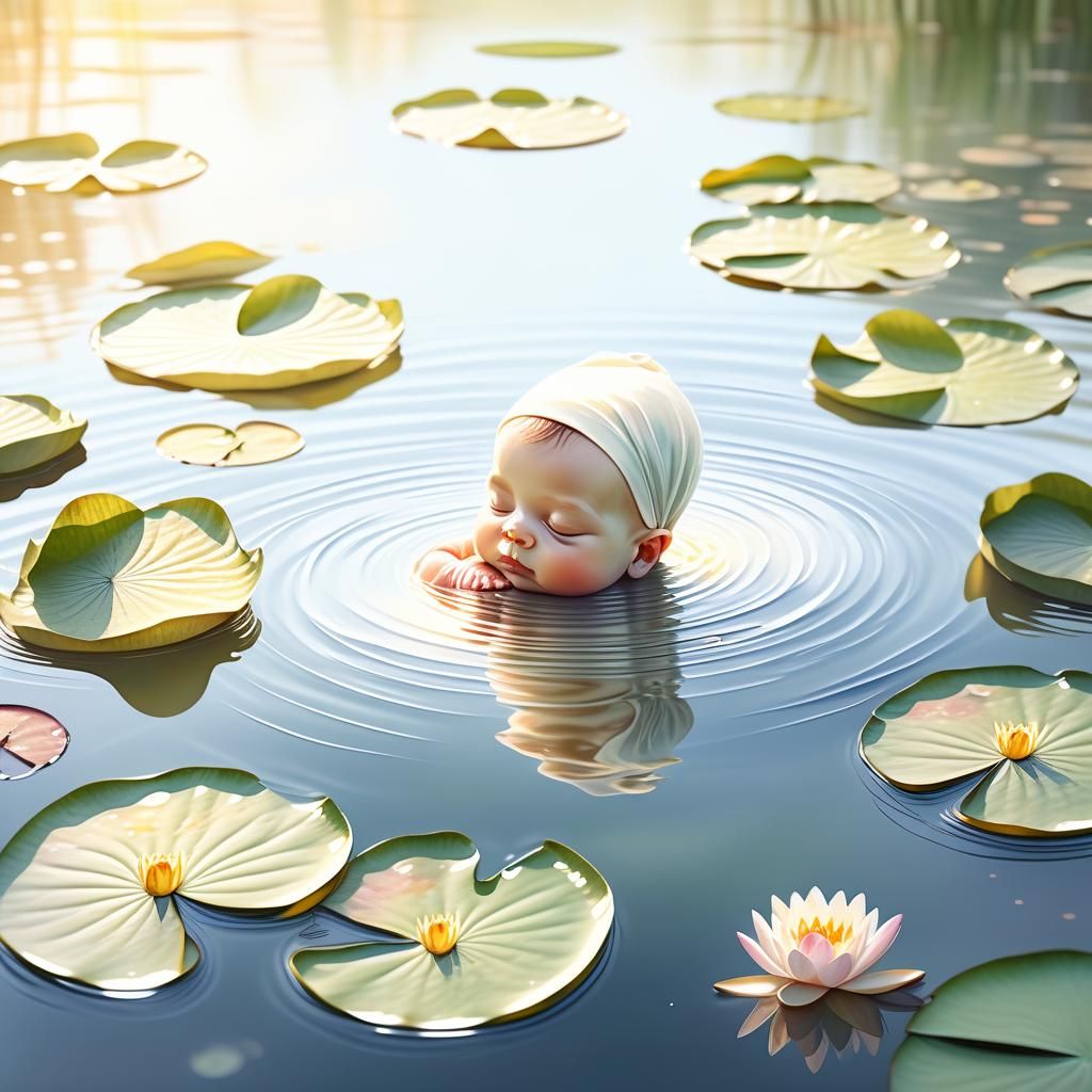 Dreamy Watercolor: Swaddled Baby on Water