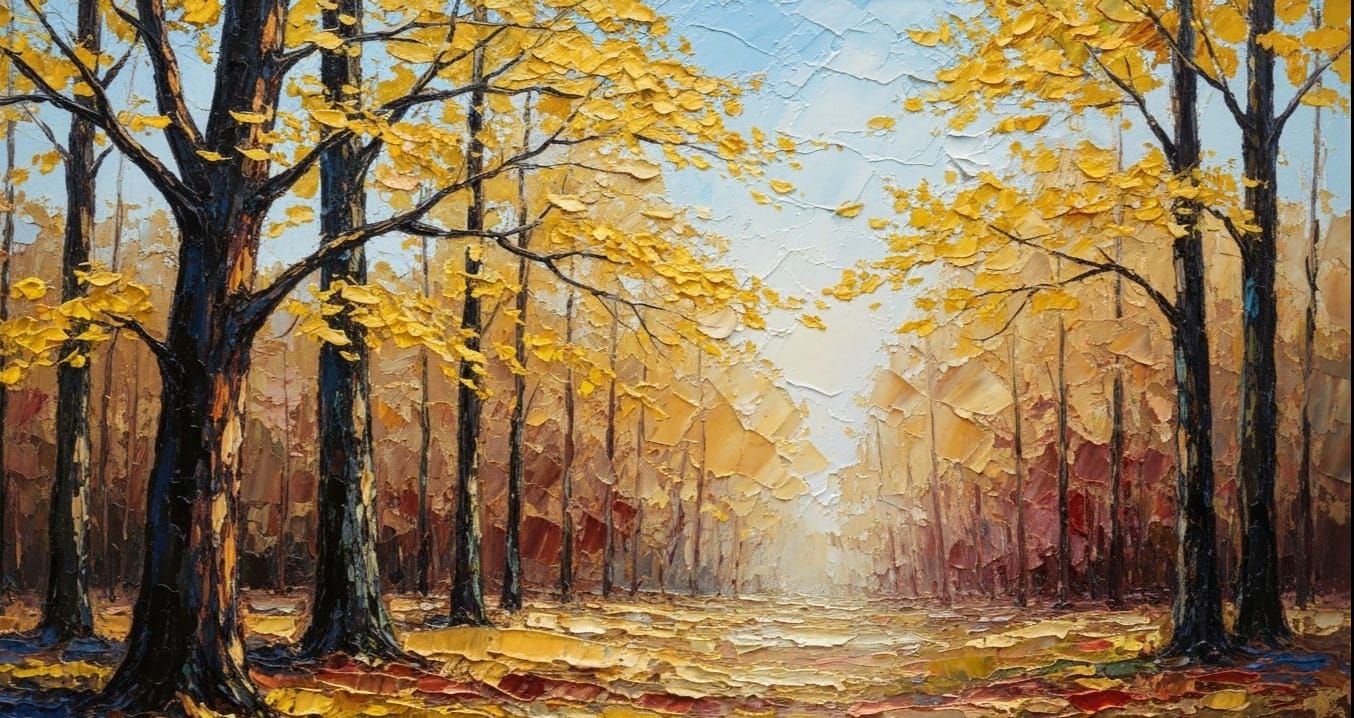 Autumn Forest in Impasto Oil Painting Style