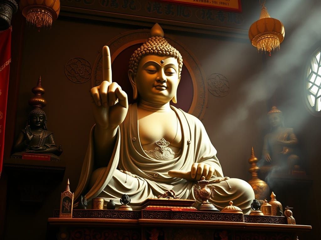 Buddha Statue with Rebellious Twist, Defying Tradition