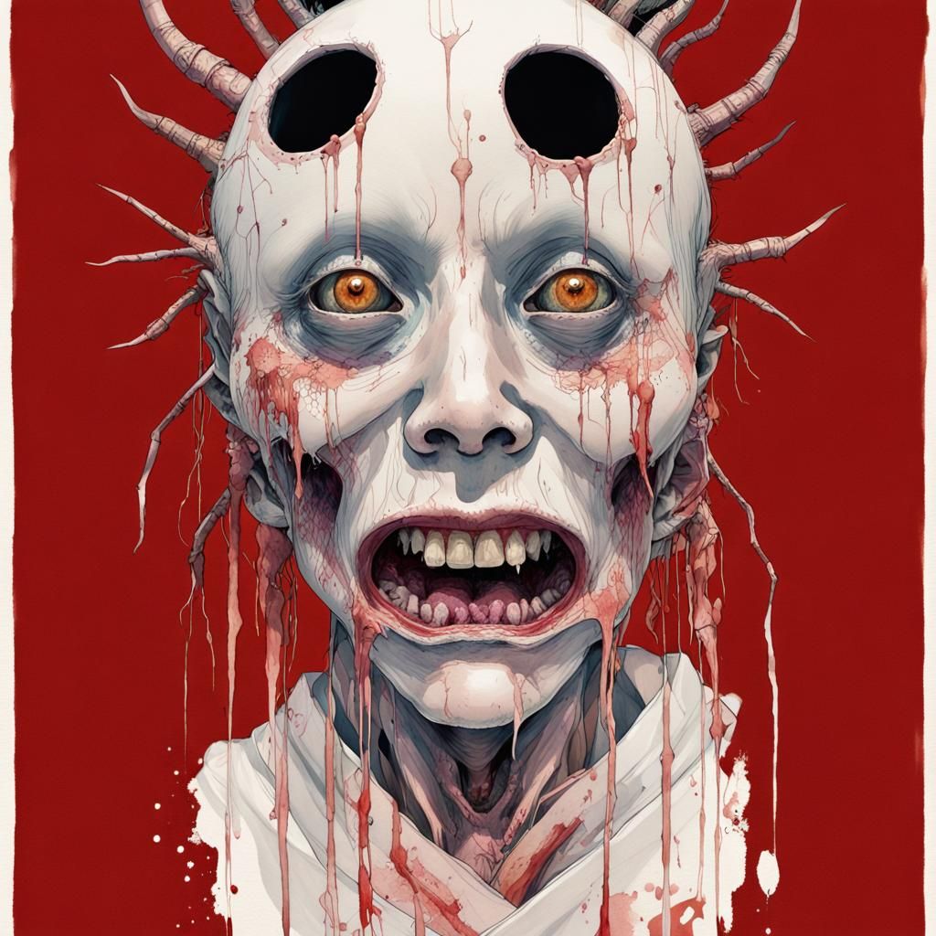 Macabre Body Horror Monster in Japanese Art Style