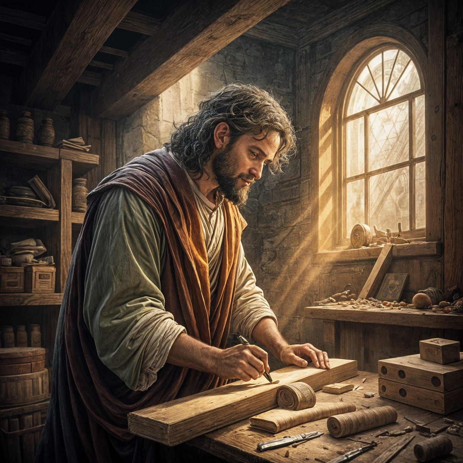 Joseph of Nazareth in a Woodworking Shop: Classic 19th-Centu...
