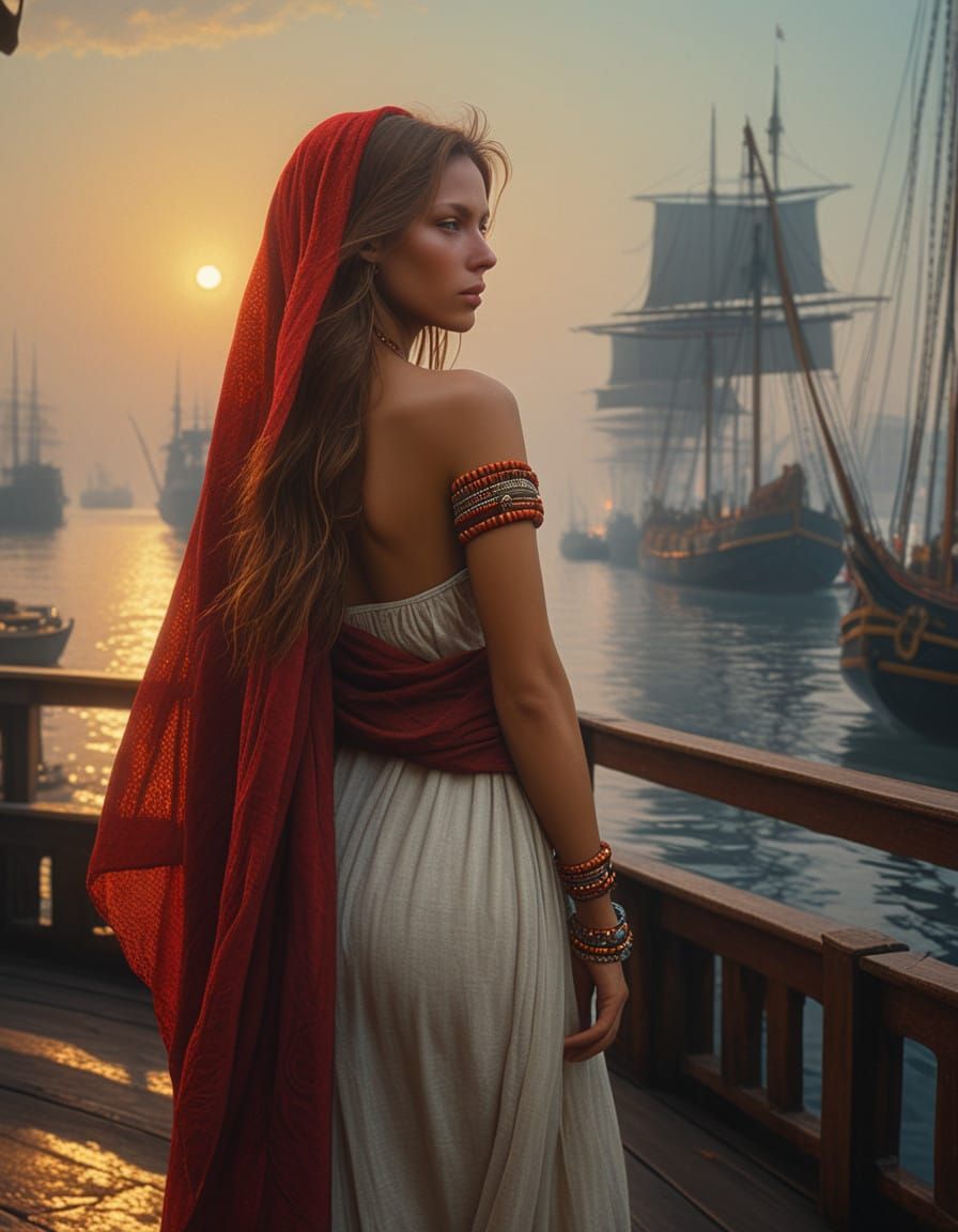 Majestic Woman Amidst Docks Market