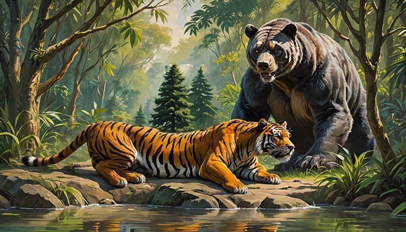 Shere Khan, and Baloo the Bear, Battle Scene 4 (The Jungle Book) Image 58