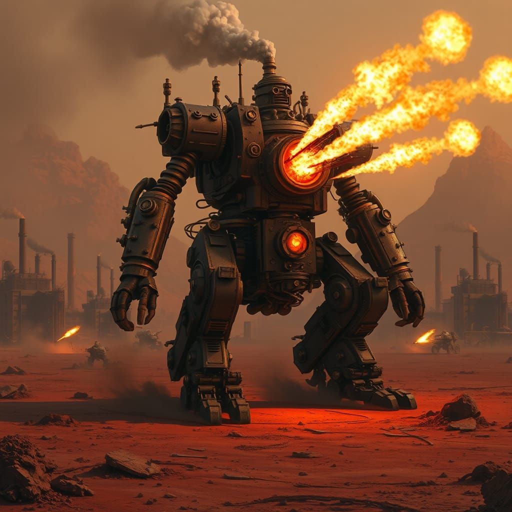 Steampunk Mecha on Martian Battlefield