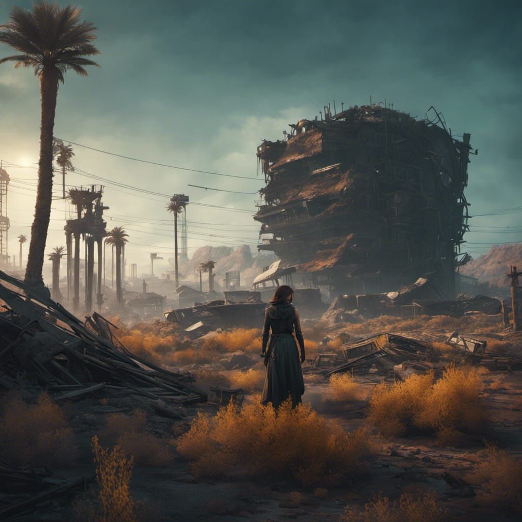 Post-Apocalyptic Las Vegas Scene with Female Character