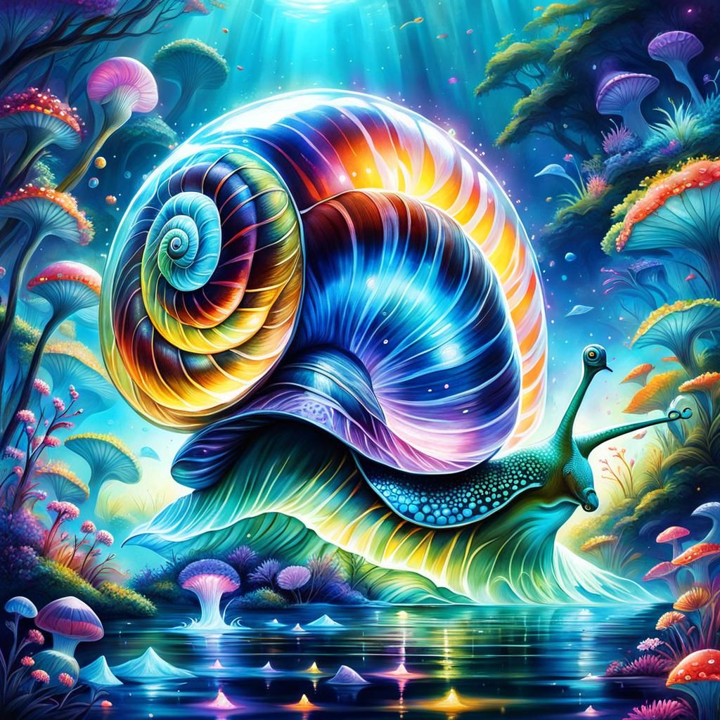 Giant Snail Carrying Bioluminescent Wonderland