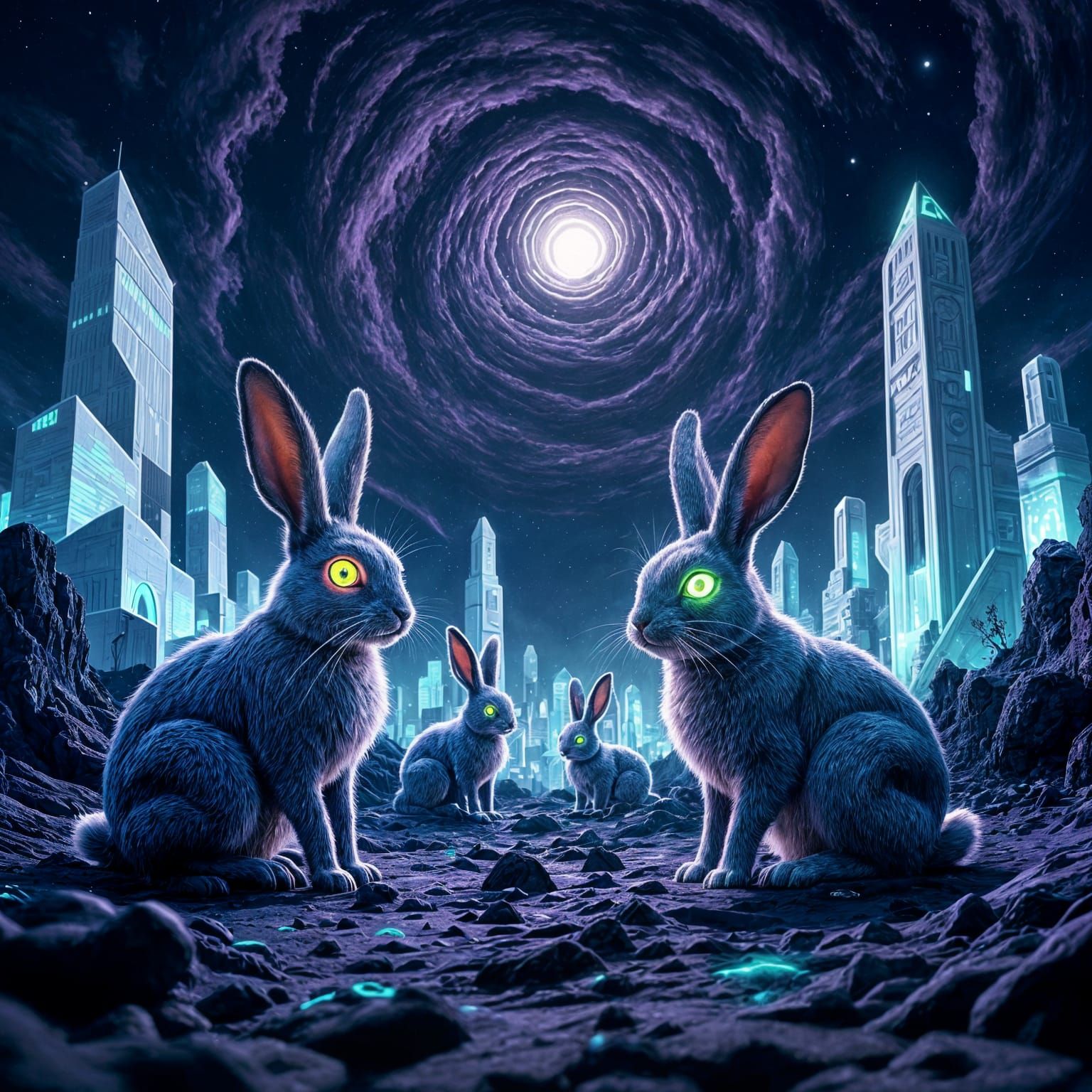 Giant Mutated Rabbits in Alien Landscape