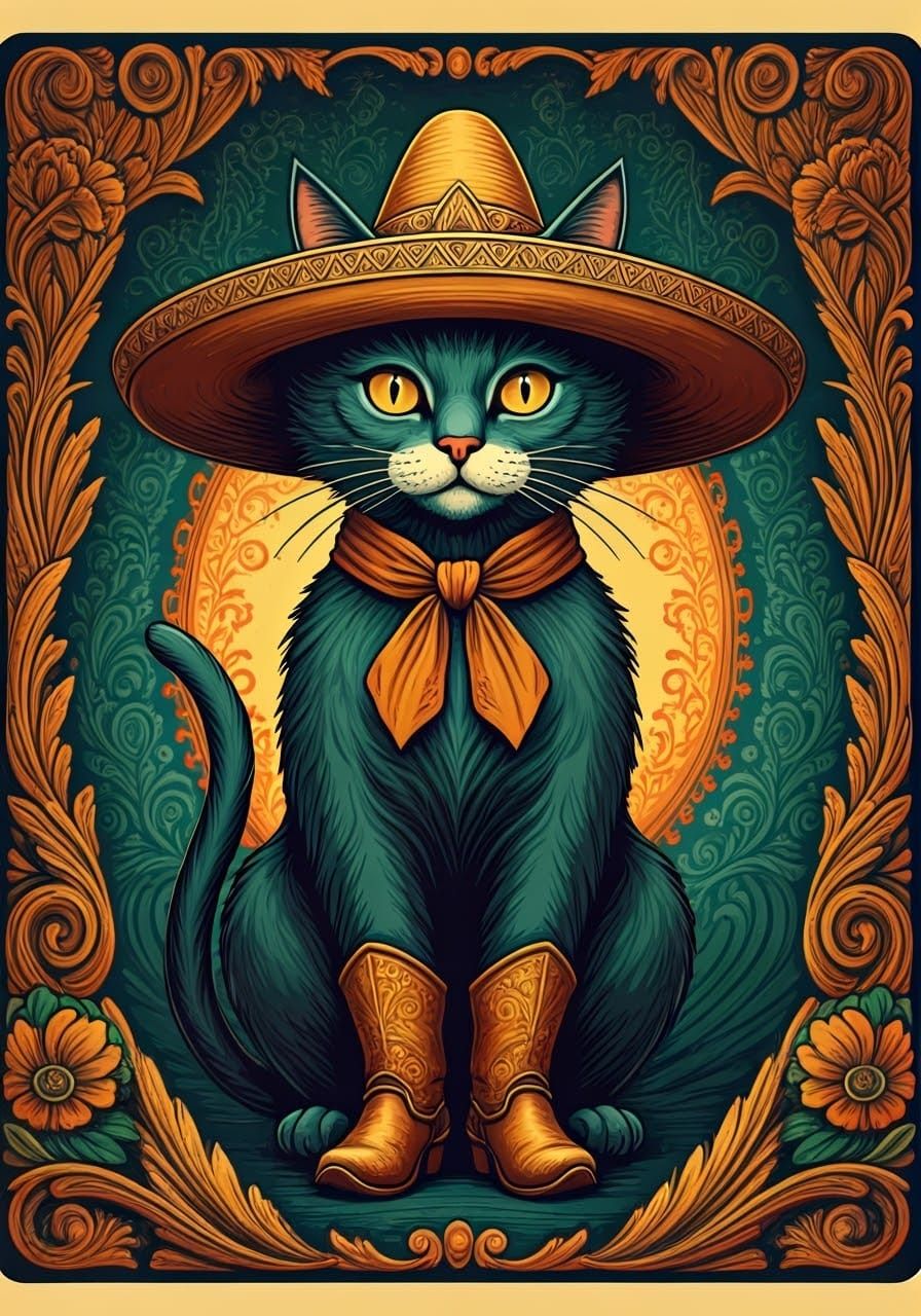 Cat in boots with sombrero