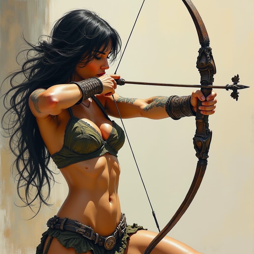 Amazonian Archer in Detailed Pastel Comic Art